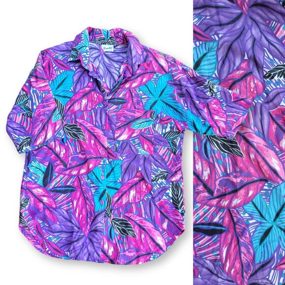 Vintage Touche L.A. Neon Button Up Hawaiian Shirt, Sz M - Picture 2 of 10